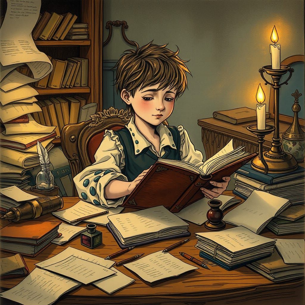 Poet Lost in Whimsical Candlelit Reverie