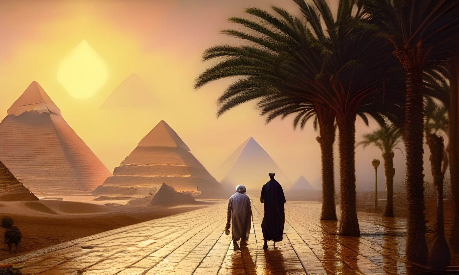 Egyptian Couple in Desert Rain: Art Nouveau Rococo