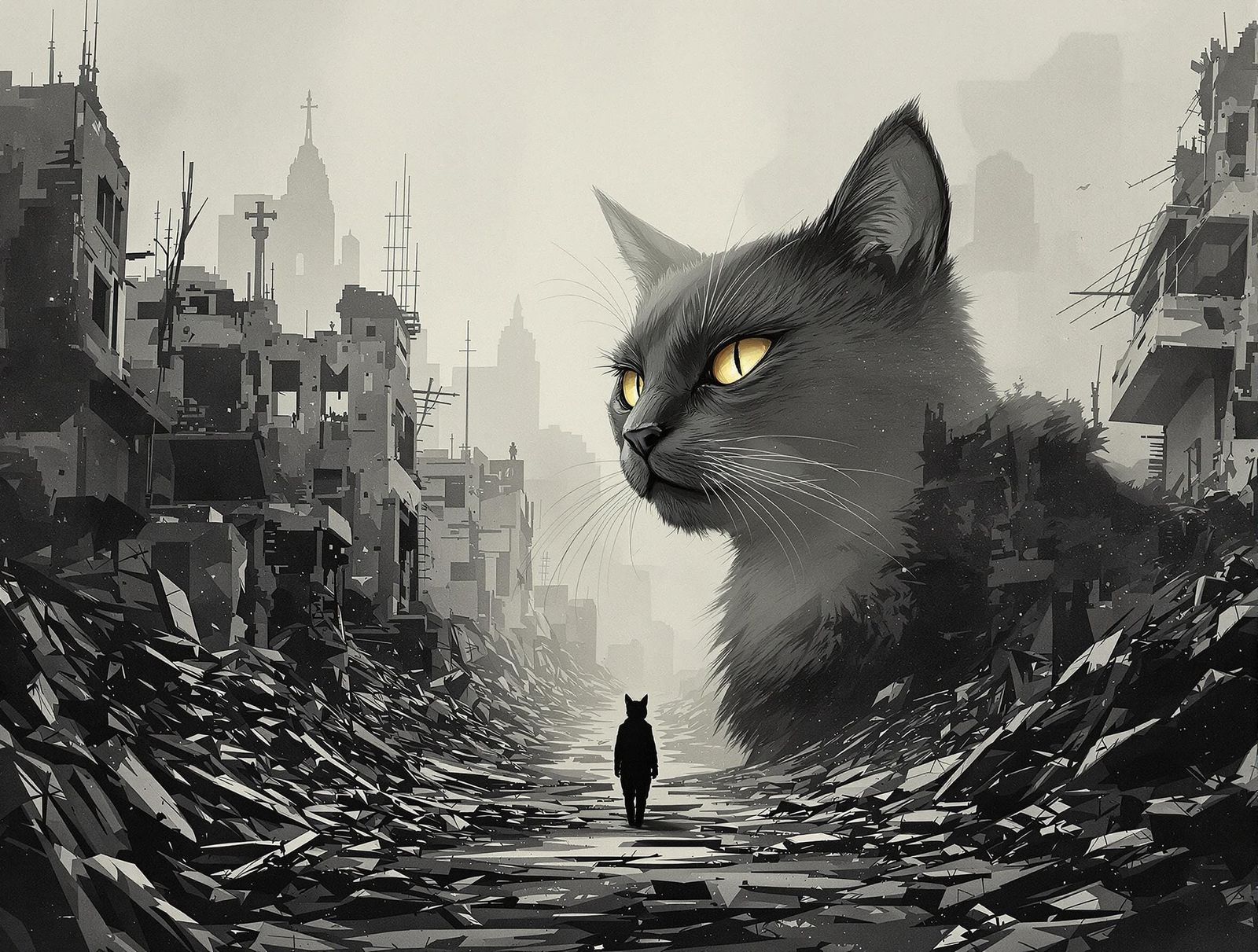 Dystopian Feline Realm in Manhwa Style