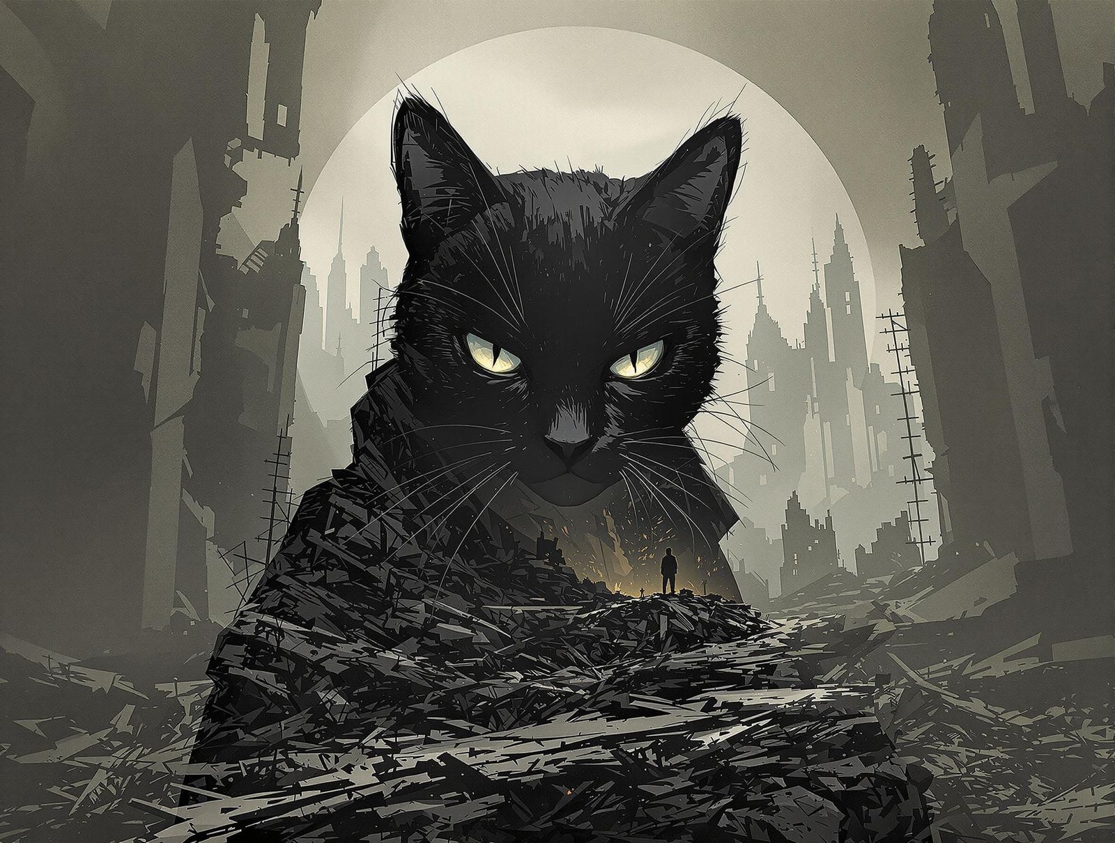 Cyberpunk Cat Survives Dystopian Wastes