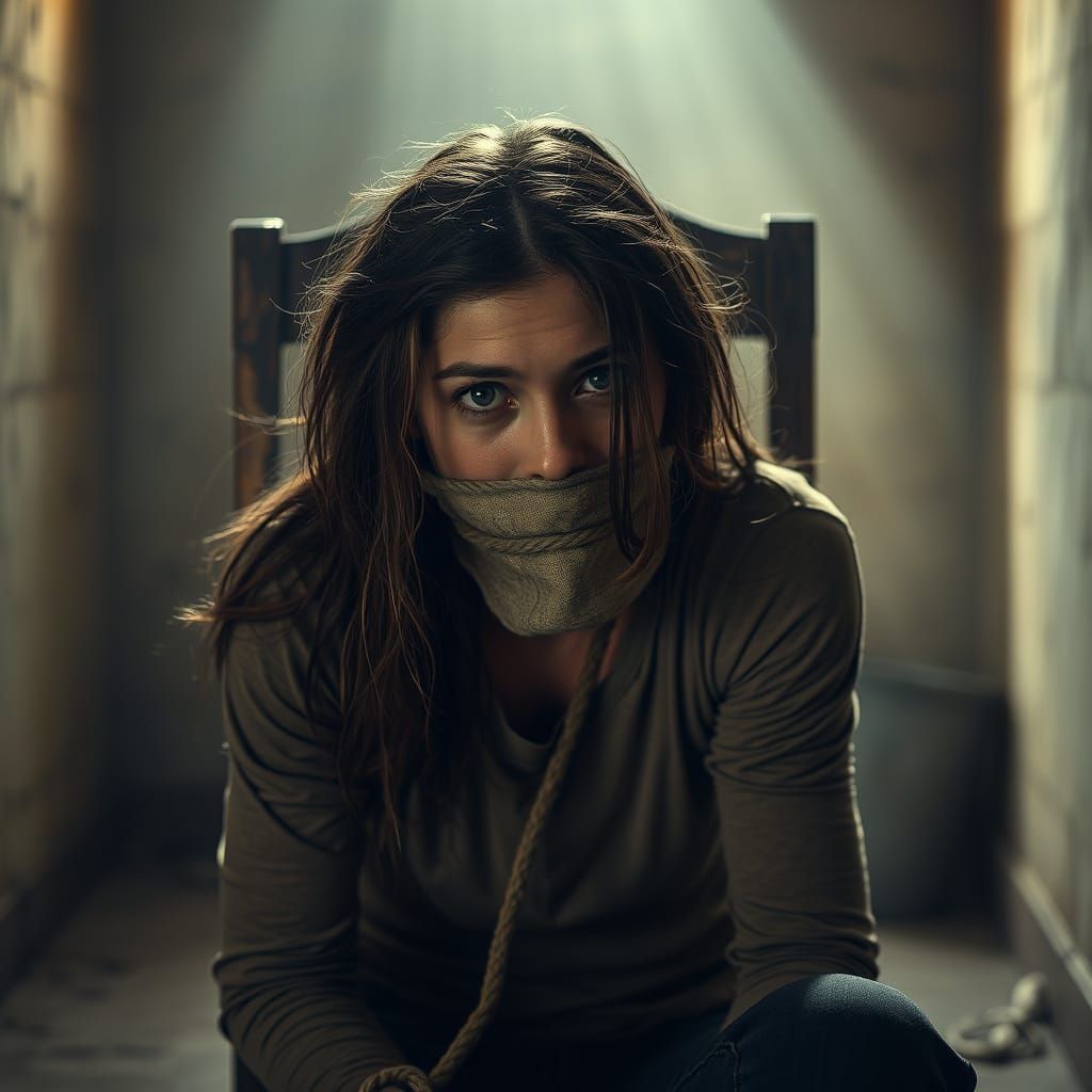 Restrained Woman in Abandoned Room: Cinematic Photography