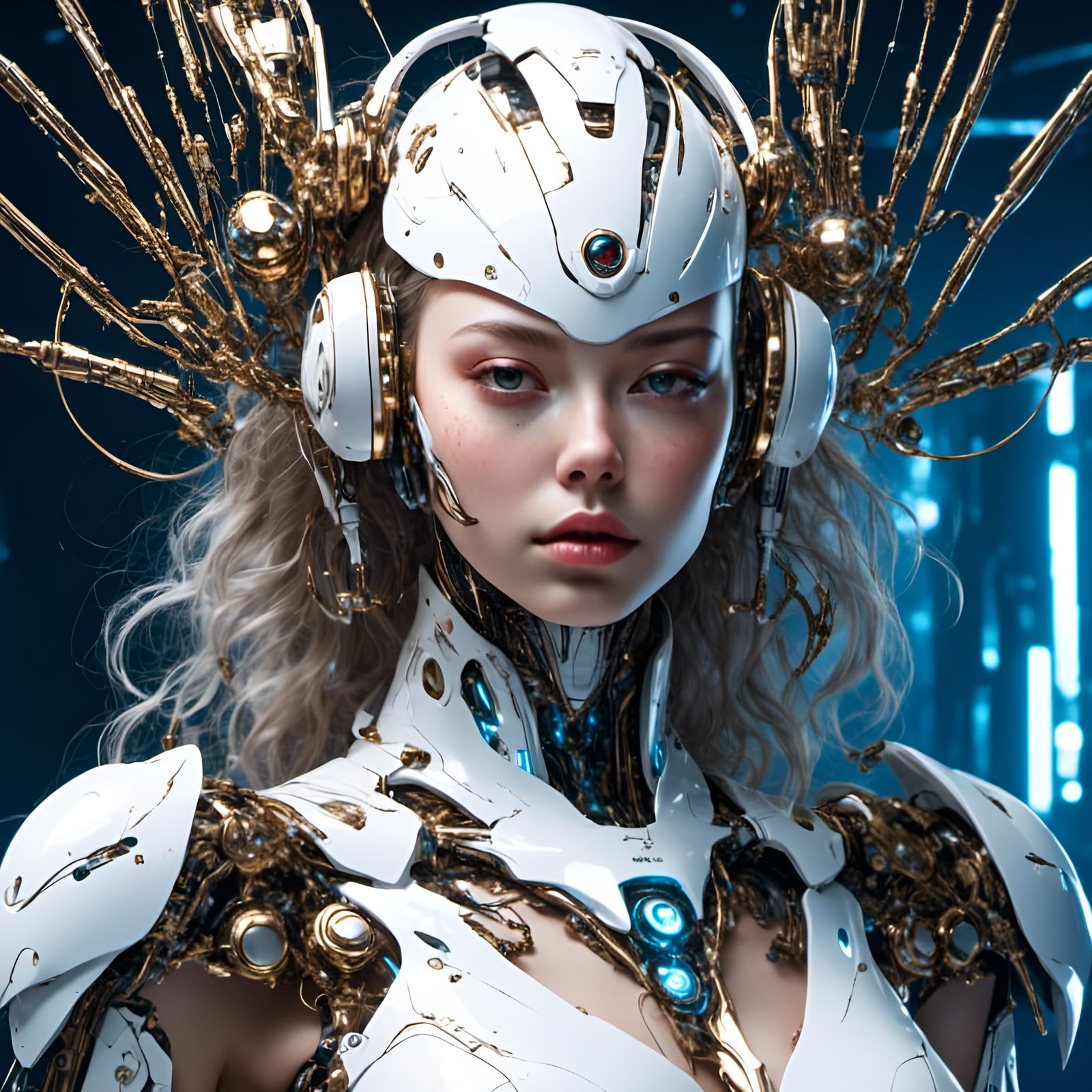 Gorgeous AI Cyborg with Rococo and Graffiti Elements
