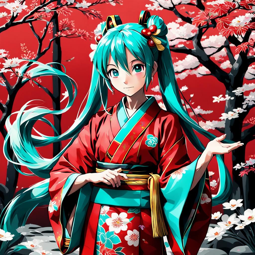 Hatsune Miku in Red Kimono
