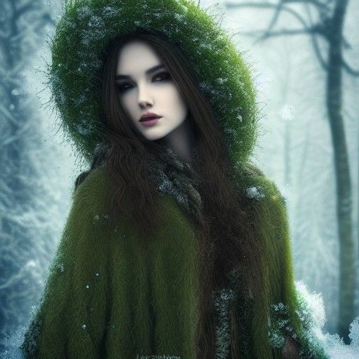 Sultry Woodlands Druid in Winter Forest