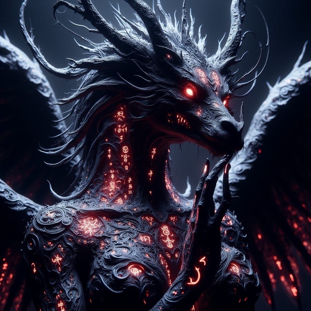 Iridescent Dragon Portrait with Glowing Runes