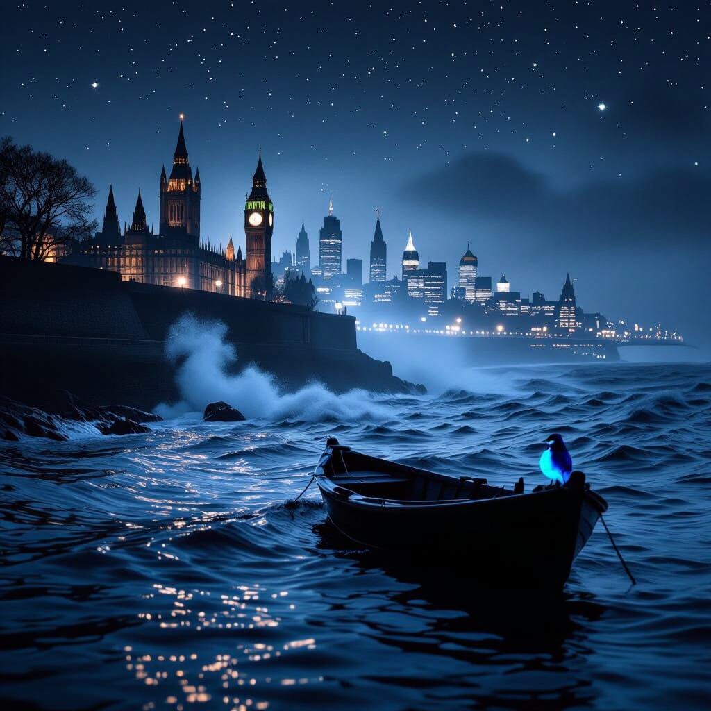 Dramatic London Coastline Under Starry Night Sky