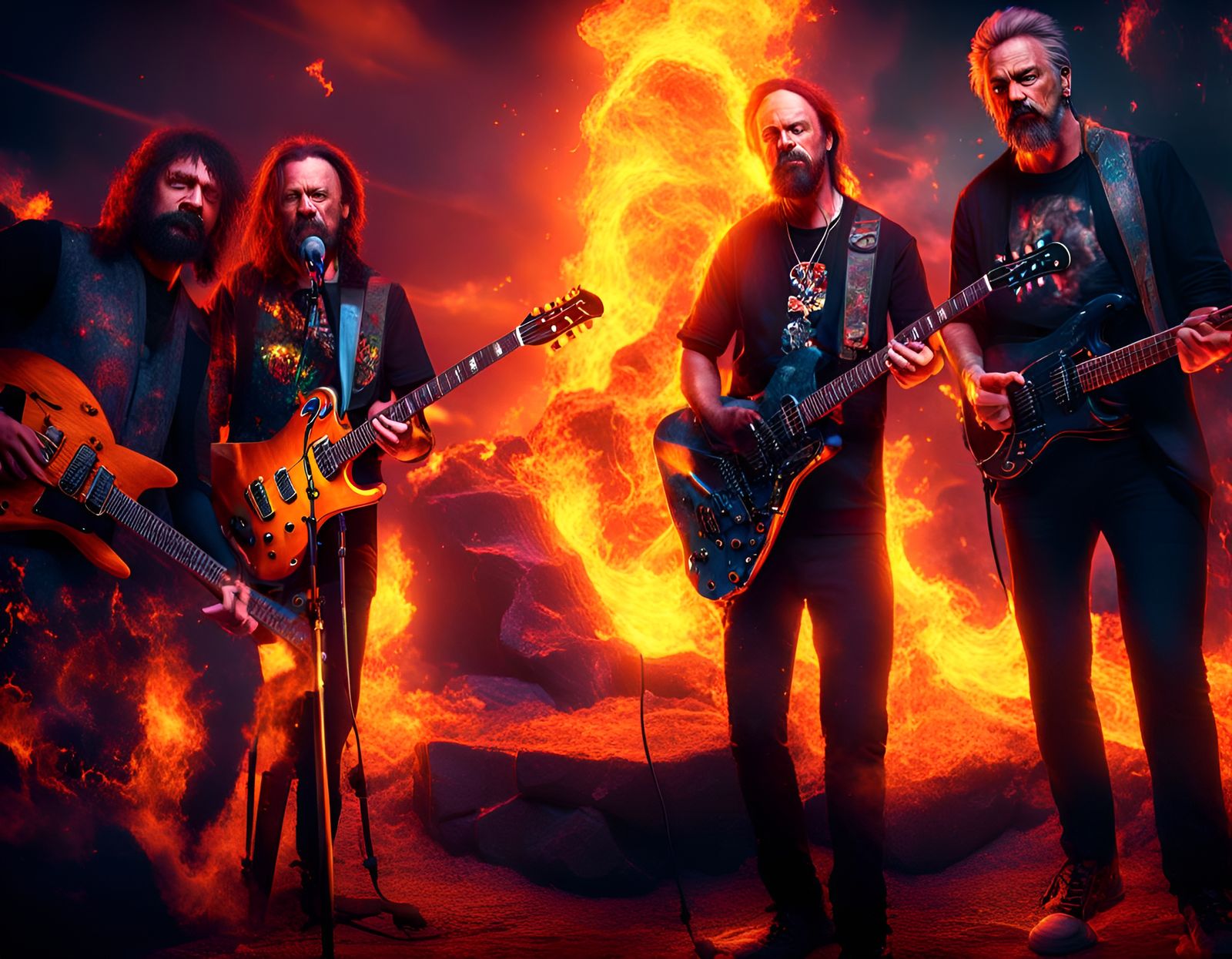 Rock Star Guitar on Fire in Concert