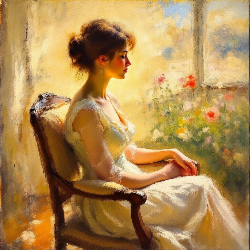 Woman in Chair in Impressionist Style