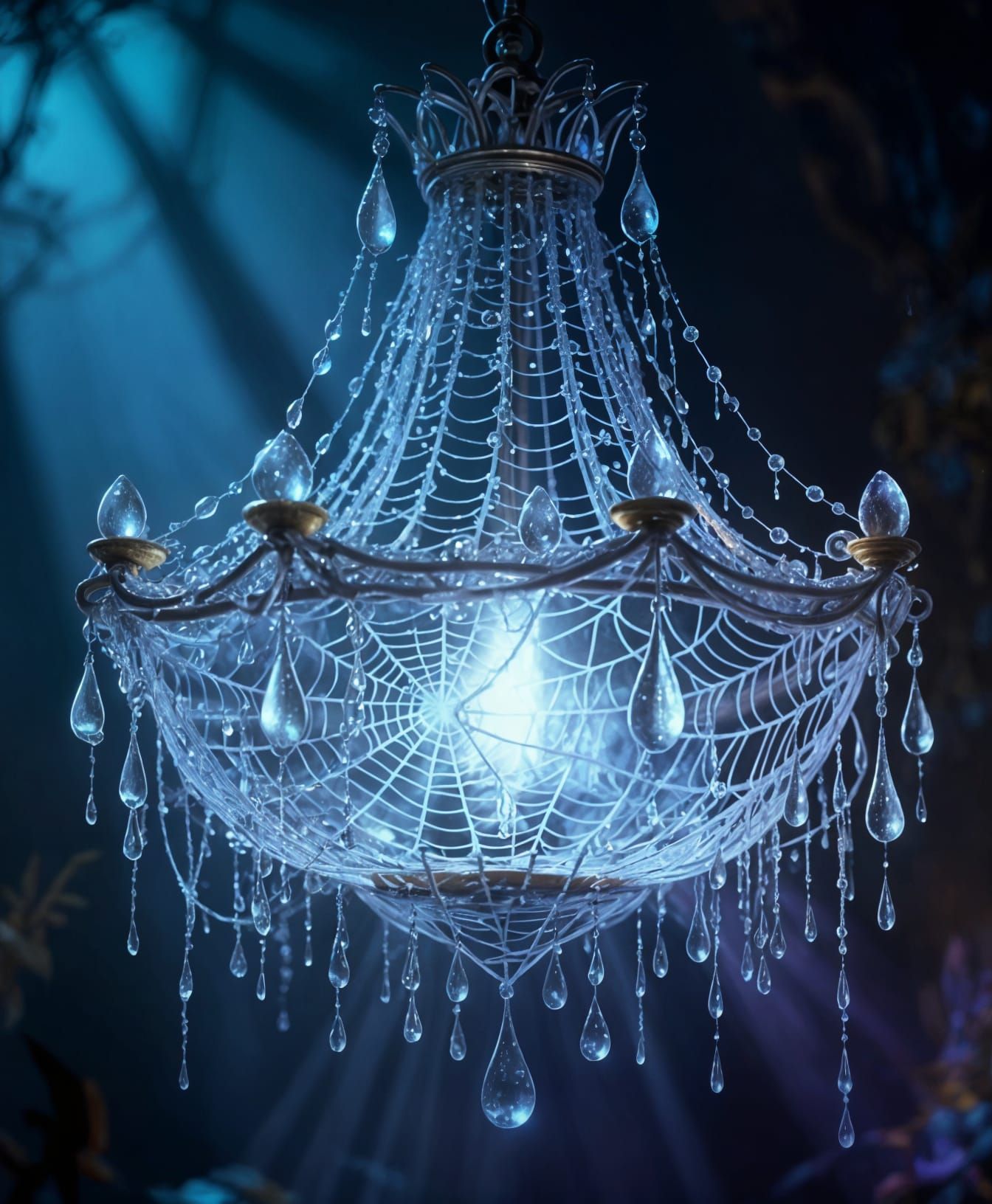 Spider Web Chandelier with Sparkling Dew Drops