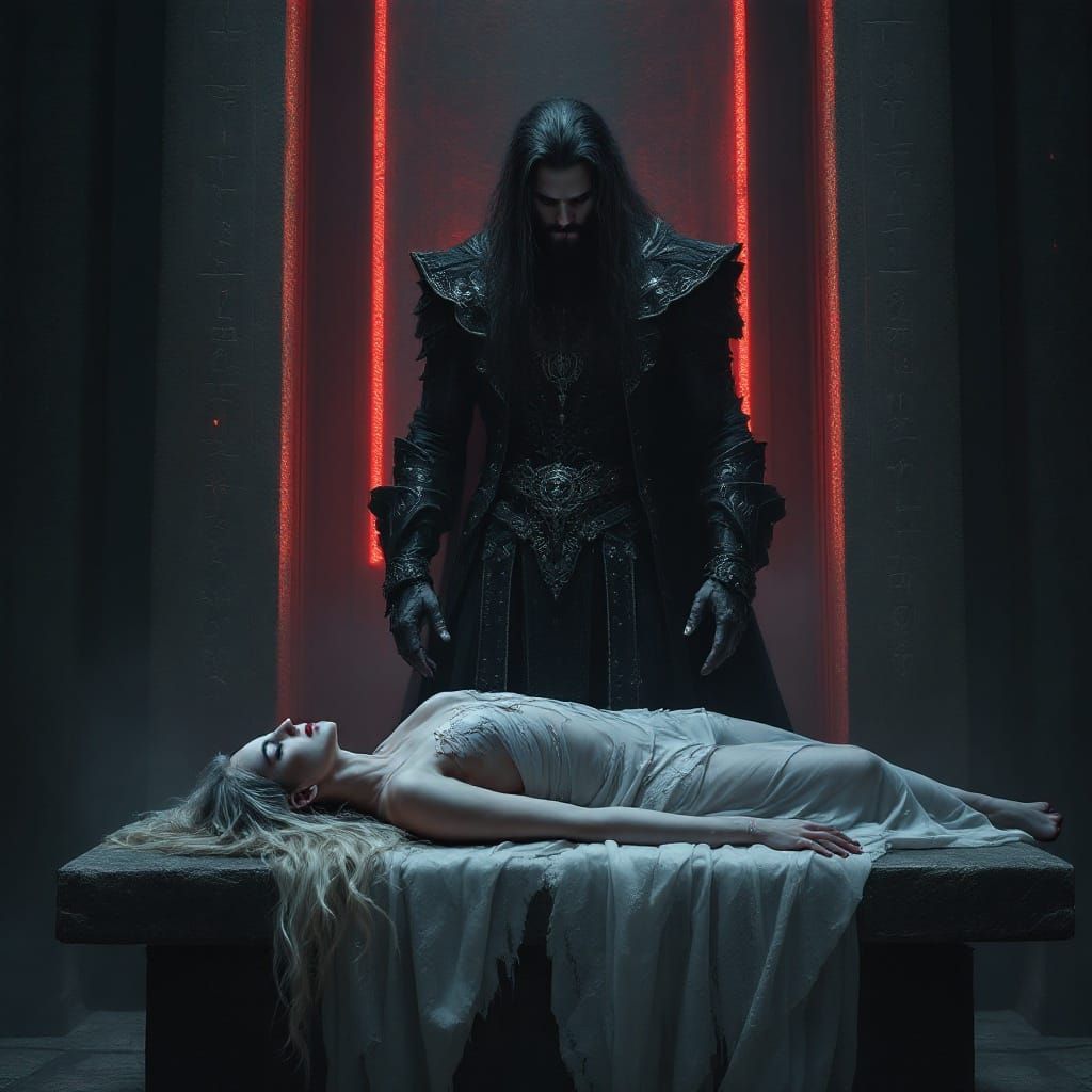 Mysterious Sorcerer Dominates a Sacred Altar in a Dark Fanta...