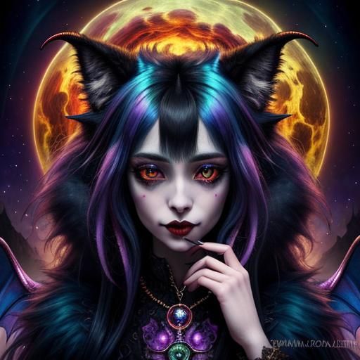 Cute Vampire Monster with Dog Pet, Detailed Fantasycore