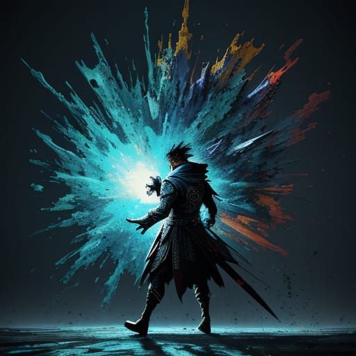 Person Turning Away in Splash Art Style