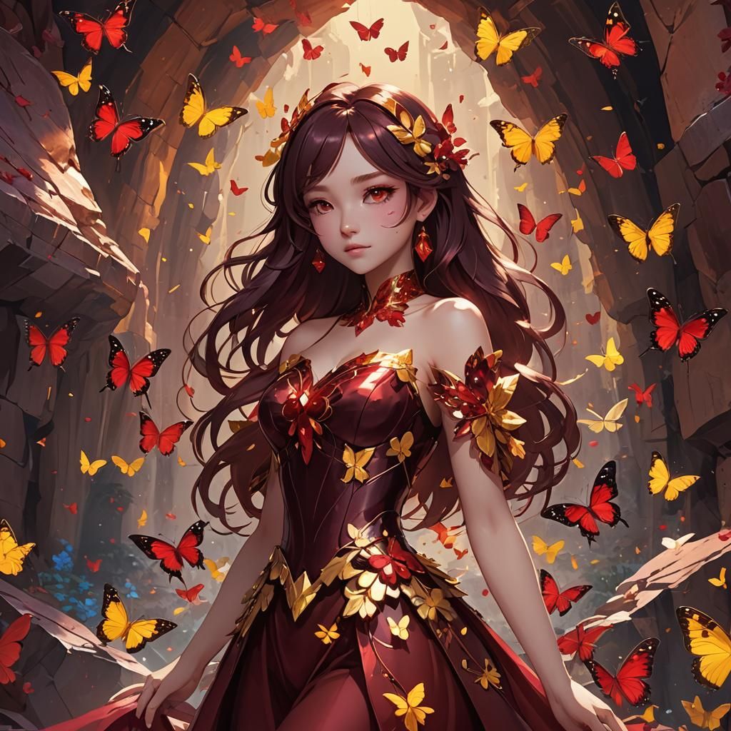 Anime Girl Ruby in Gem Cavern, 3D Art