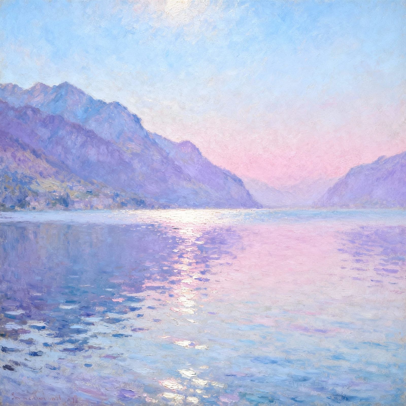Serene Lake Leman Landscape in Soft Pastel Style