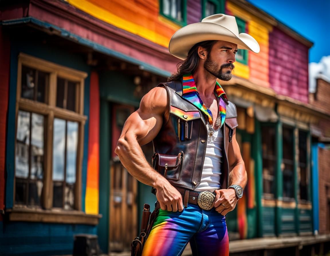 Rainbow Cowboy in Western City: Professional Photography