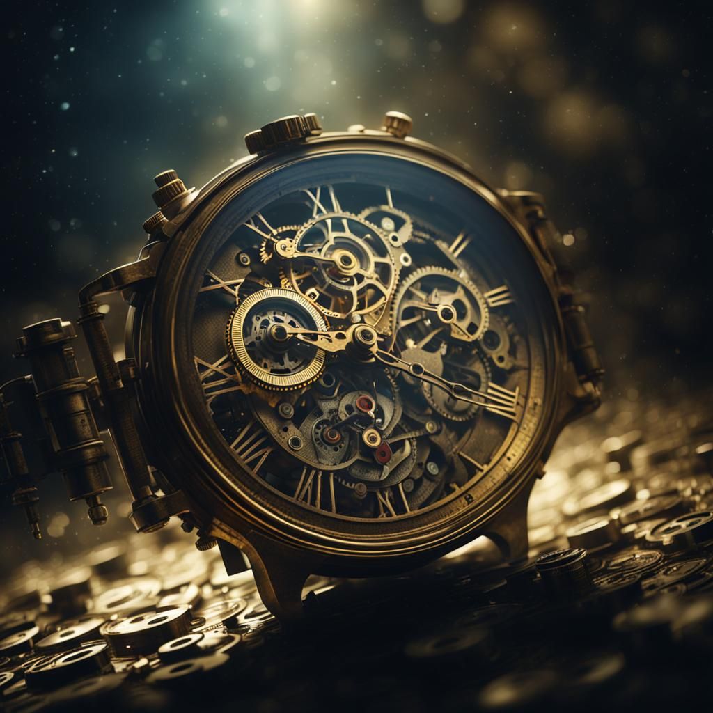 Ethereal Mechanical Watch in Atmospheric Digital Painting