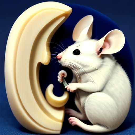 Detailed Scrimshaw Bone Carving of a Mouse