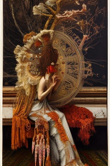 Priestess of Autumn Goddess: Hyperdetailed Ornate Painting