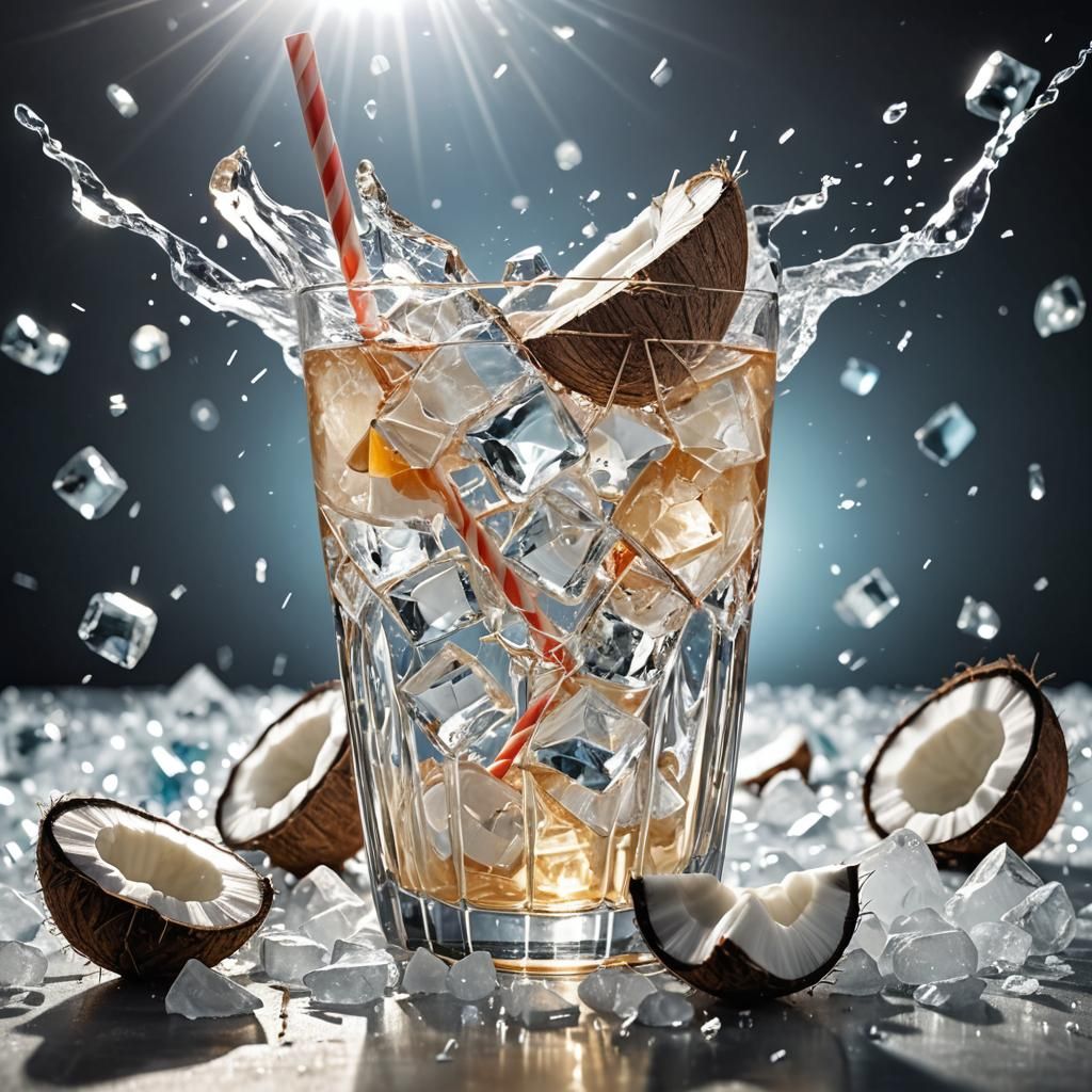 Exploded Coconut Cocktail in Shattered Glass