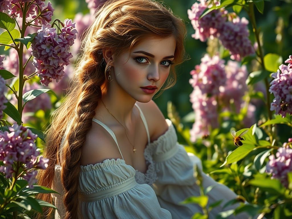 Medieval Herb Garden Scene in Pre-Raphaelite Style