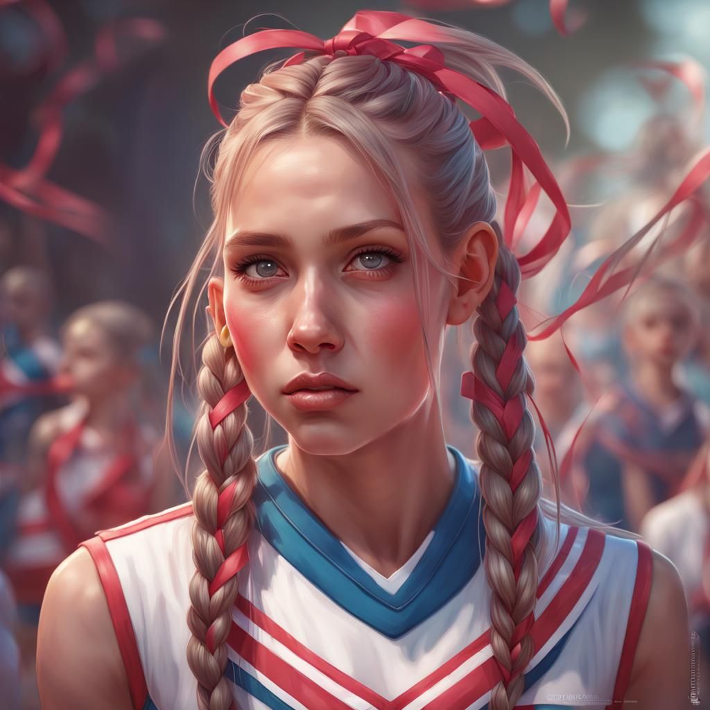 Girl with Braids in Cheerleading Outfit, Detailed Portrait