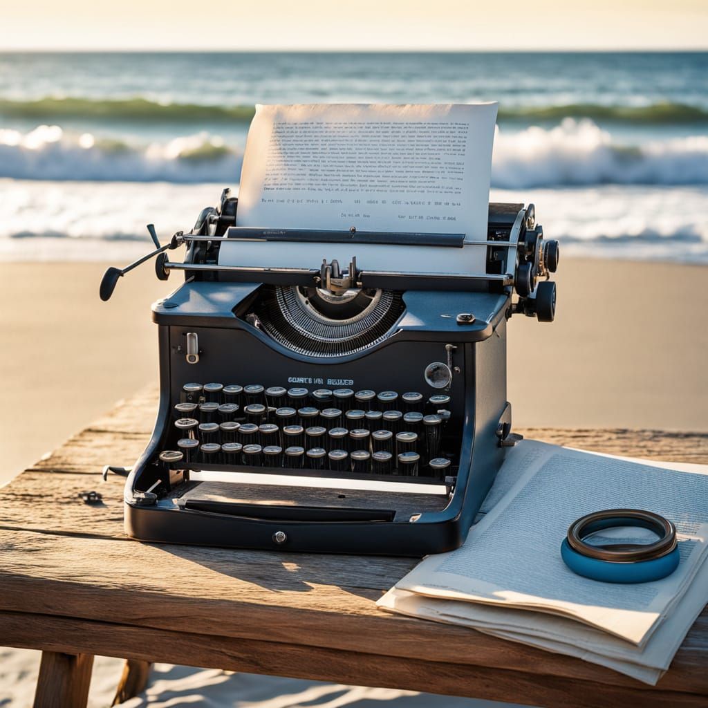 Seaside Still Life: Typewriter at Golden Hour