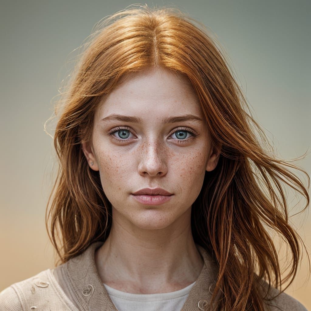 Freckled Ginger Woman: Realistic Professional Portrait