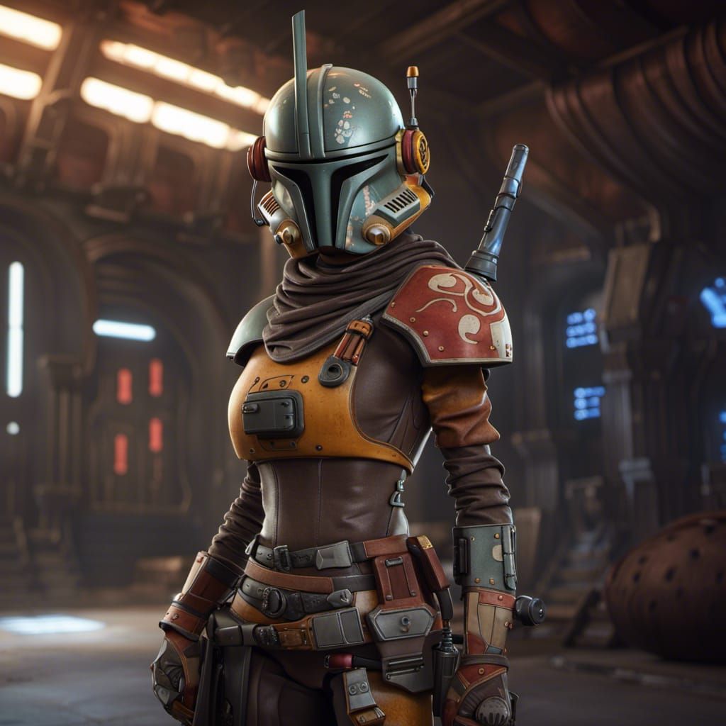 Star Wars Bounty Hunter in Dungeon, Detailed Matte Painting
