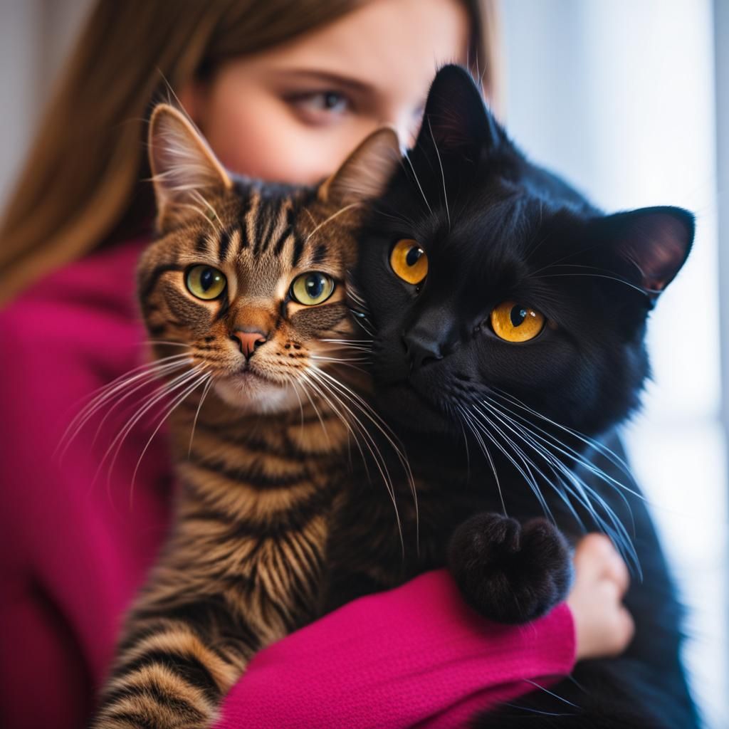 Affectionate Cat Hug in Natural Bokeh Photography