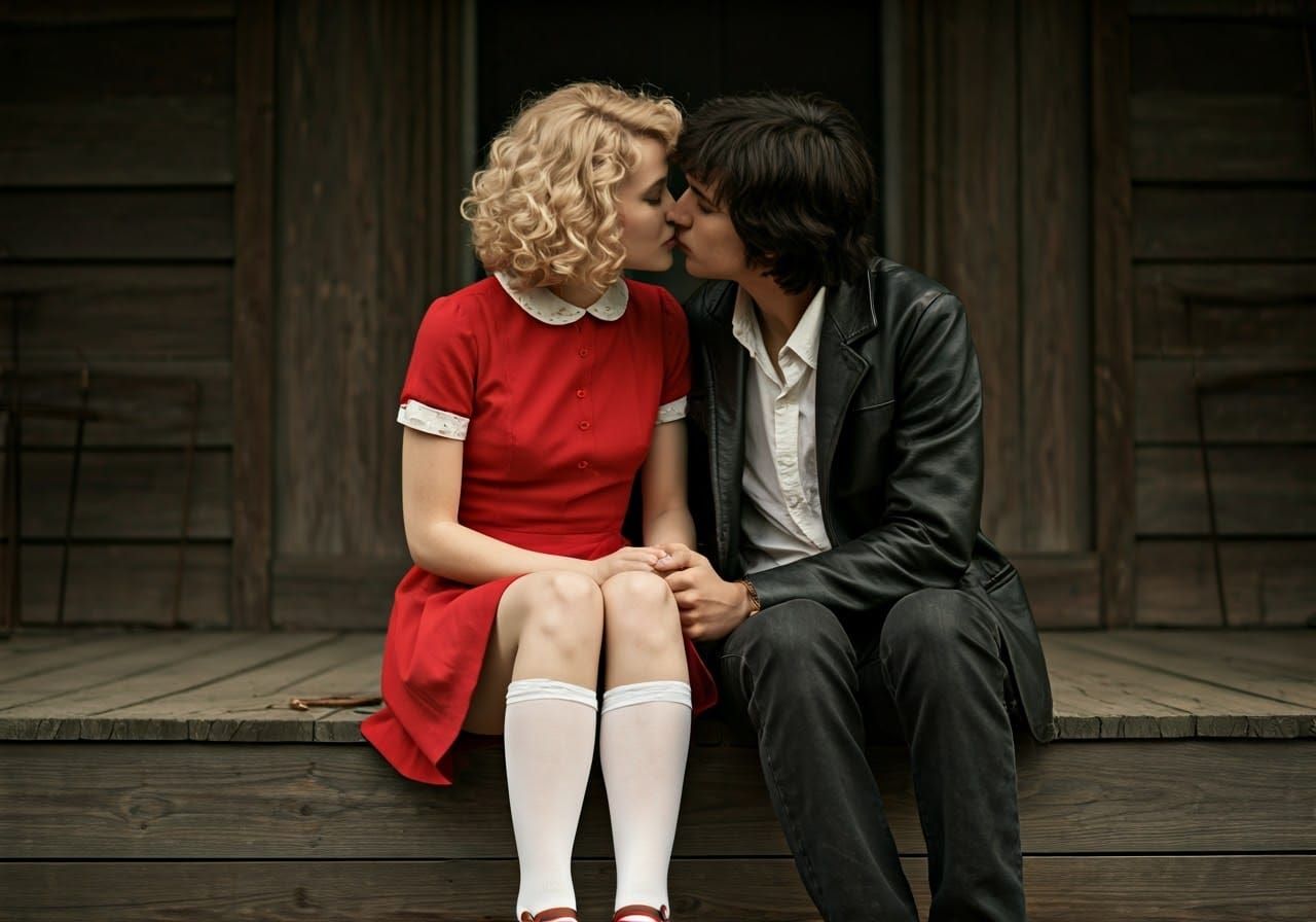 Woman and Man Share Passionate Kiss in Warm Golden Light