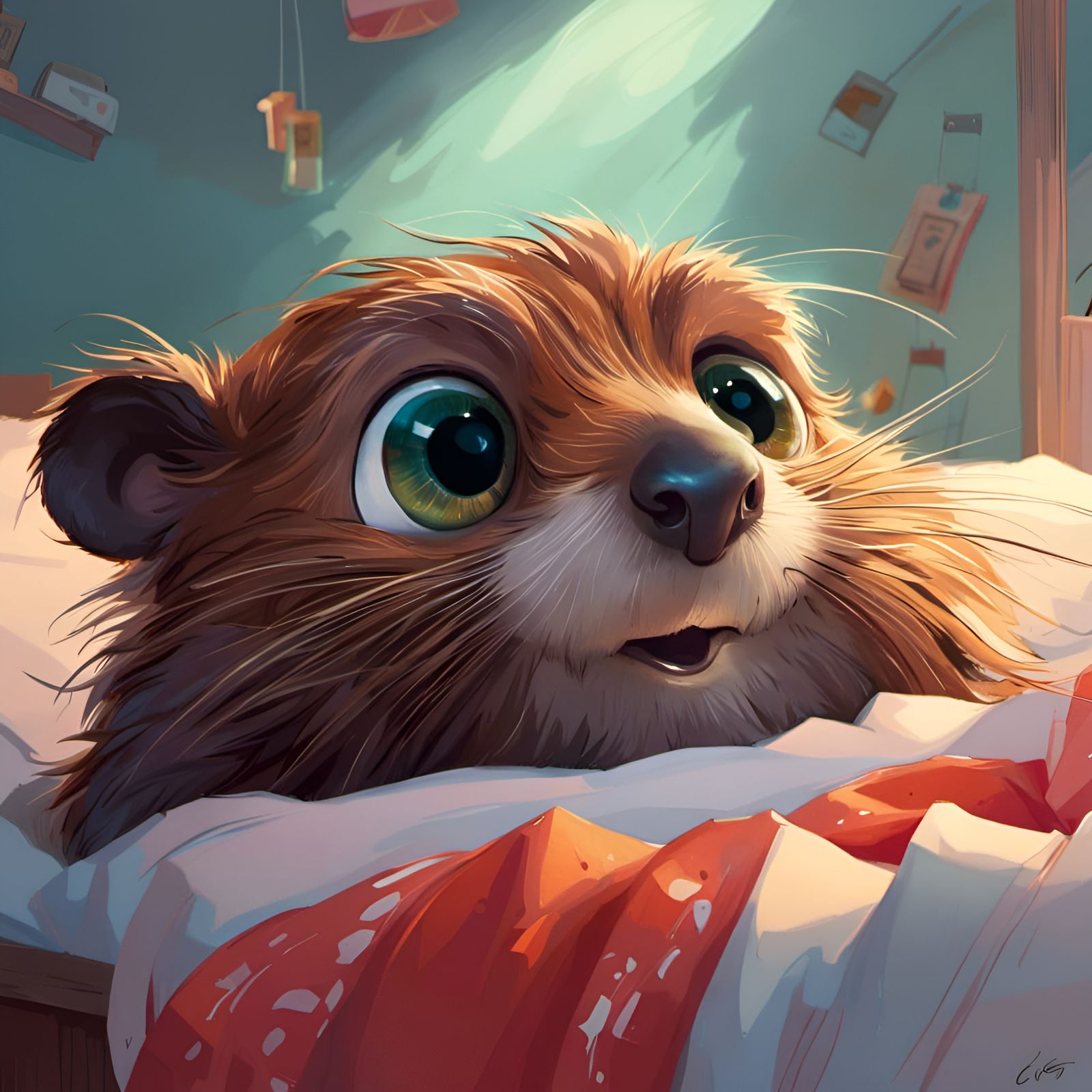 Sad Beaver Portrait in Pixar Style