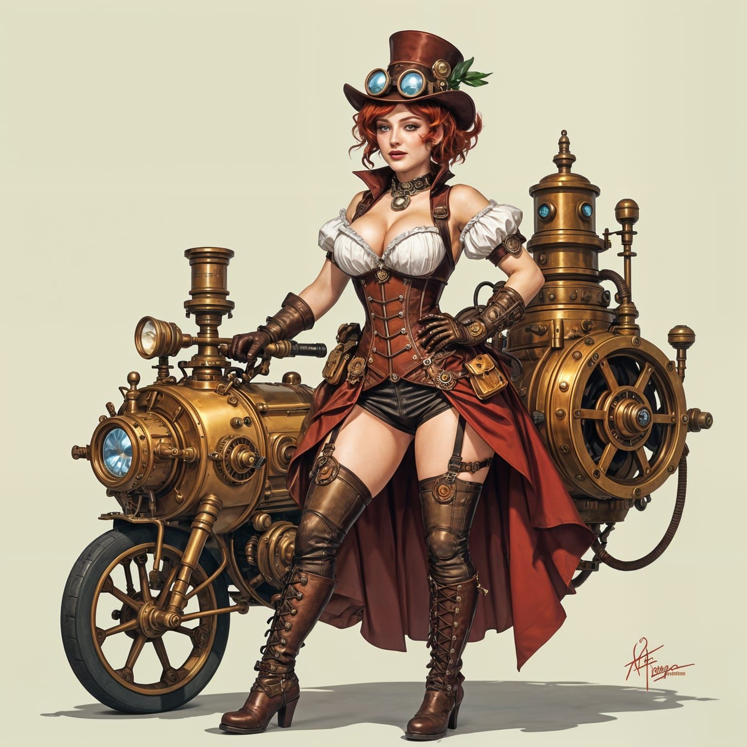 Steampunk Woman and Machine in Detailed Art
