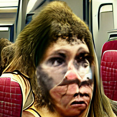 Neanderthal Woman on a Modern Train
