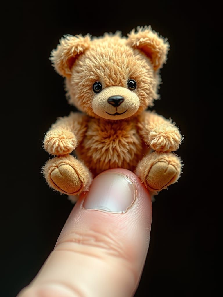 Photorealistic Micro Teddy Bear on Finger