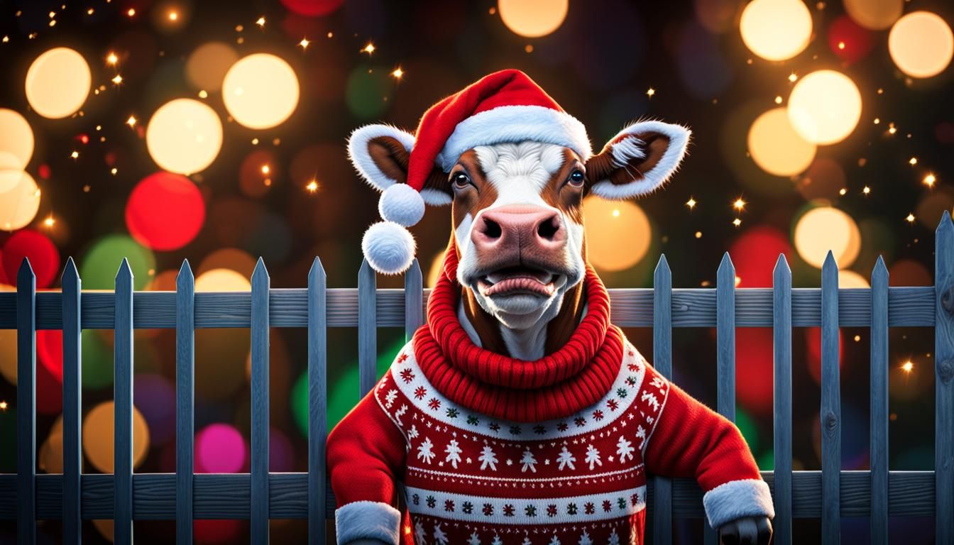 Cow Decorating Fence in Christmas Sweater