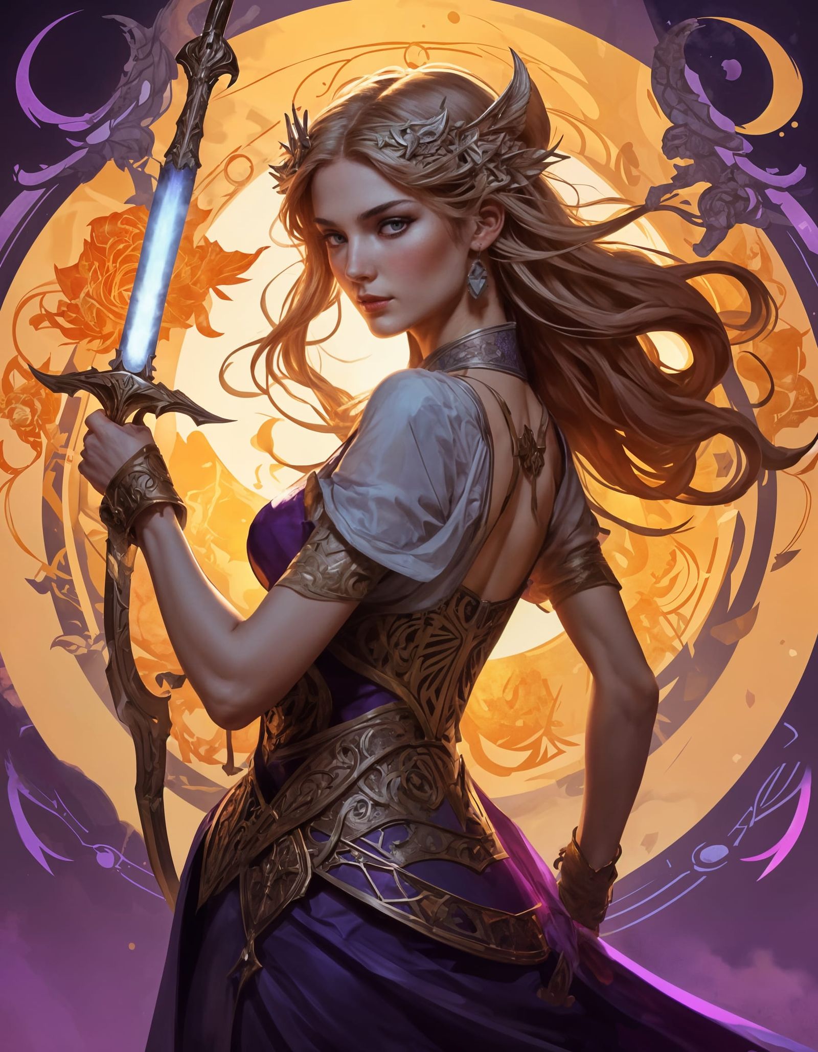 Ethereal Warrior Goddess Defies Fierce Wolf in Vibrant Battl...