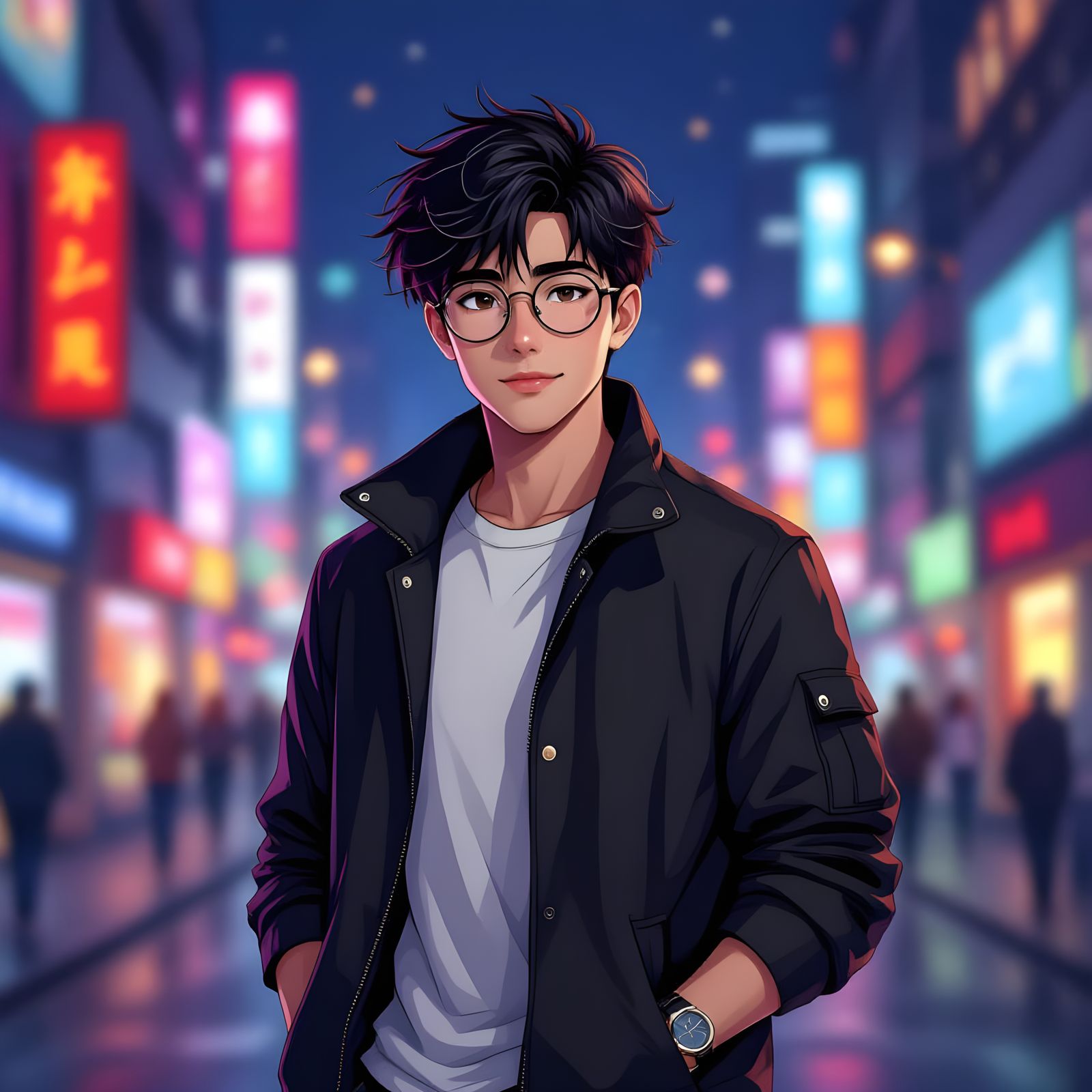 Stylish Young Man in Anime Art Style