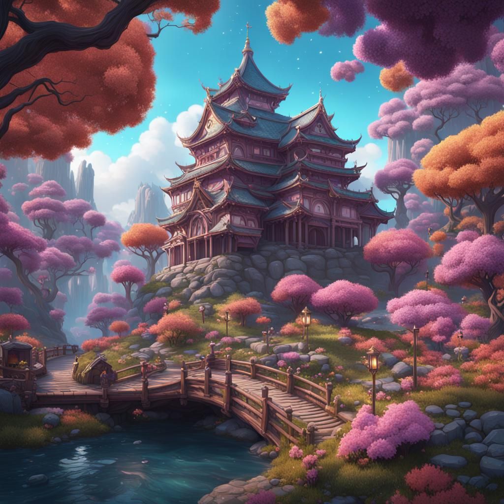 Fantastical Kawaii Art: Detailed Matte Painting
