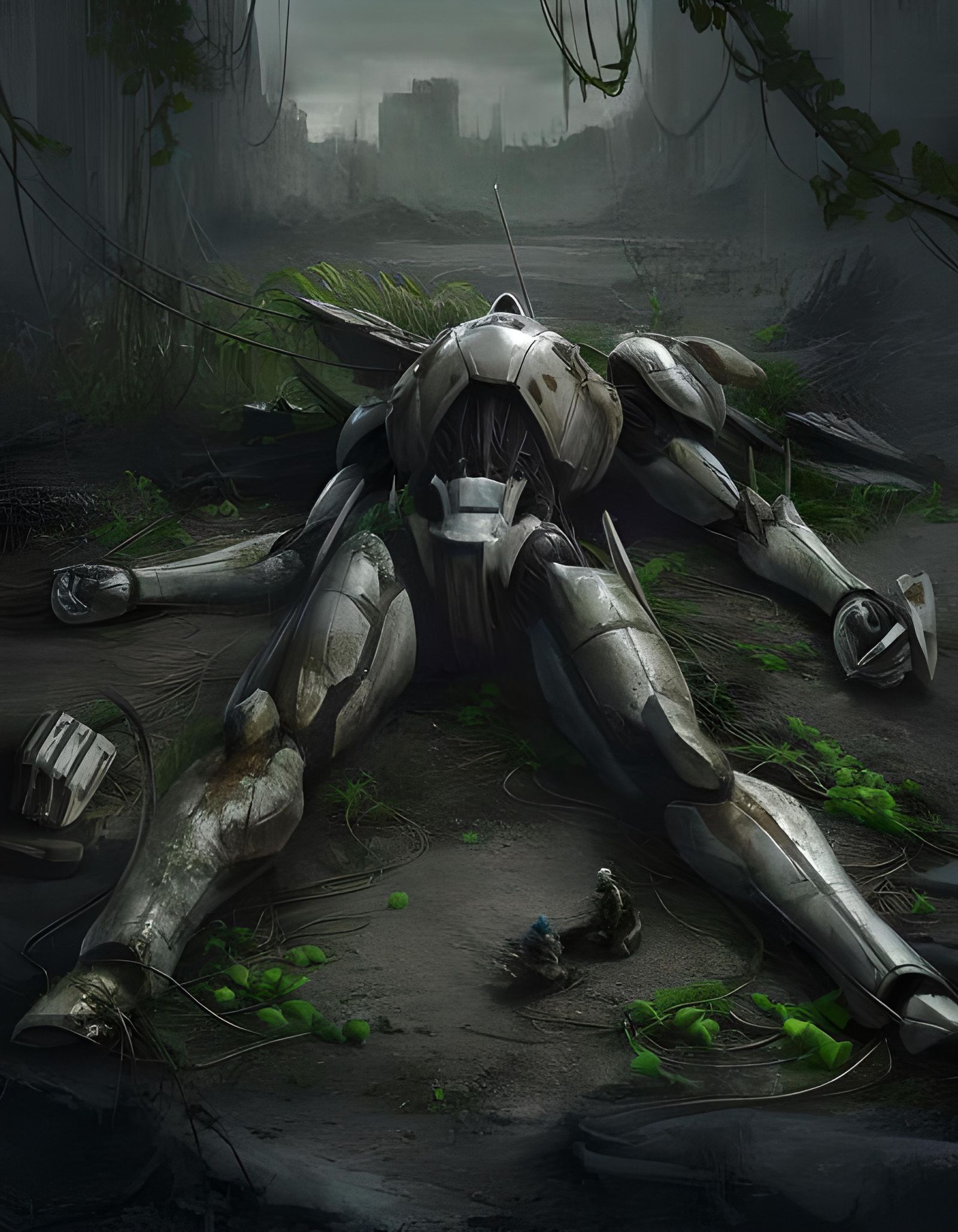 Destroyed Zoid in Dystopian Wasteland