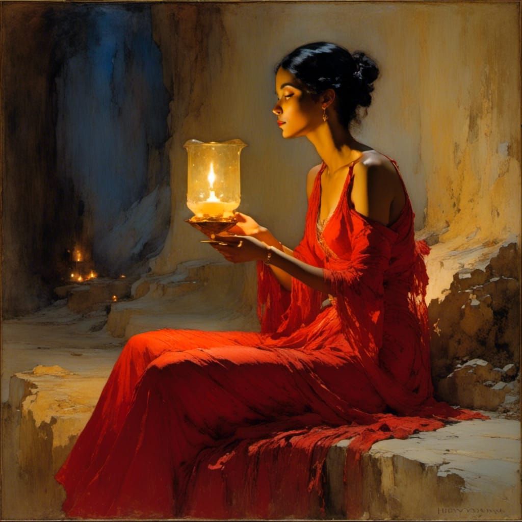 Hyperreal Figure in Red by Candlelight