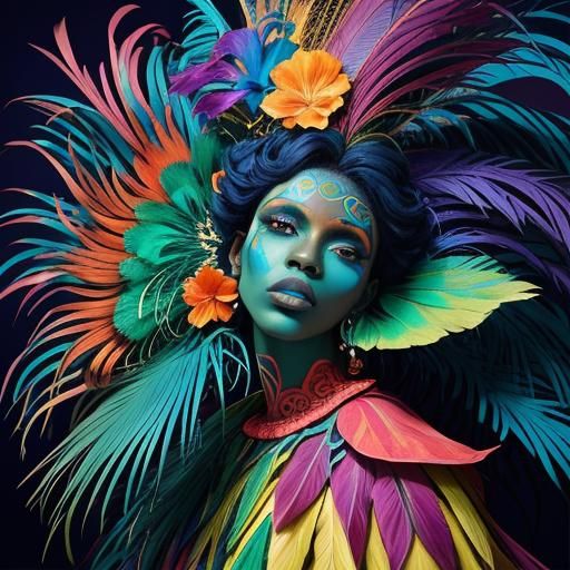 Peacock Woman: Vibrant Abstract Art in Fauvism Style