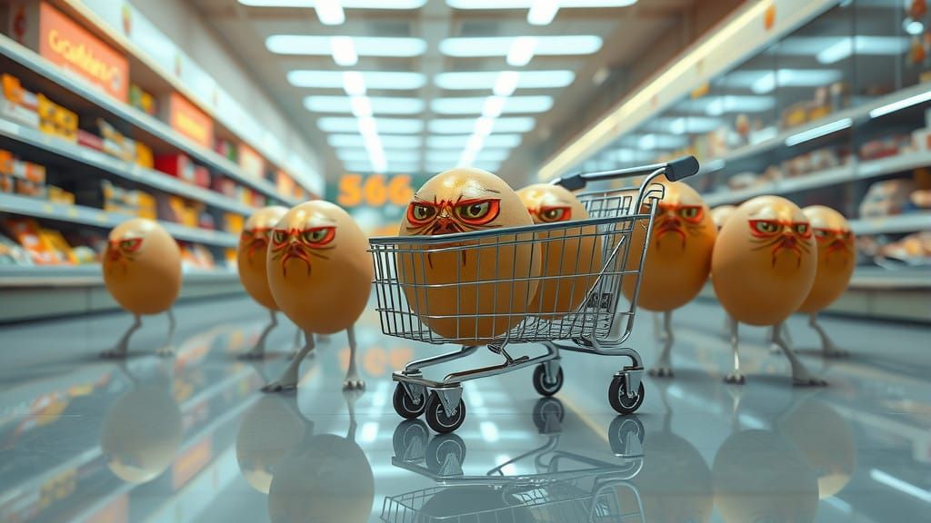Mystical Eggs Pull Shopping Cart in Hyper-Realistic Grocery...