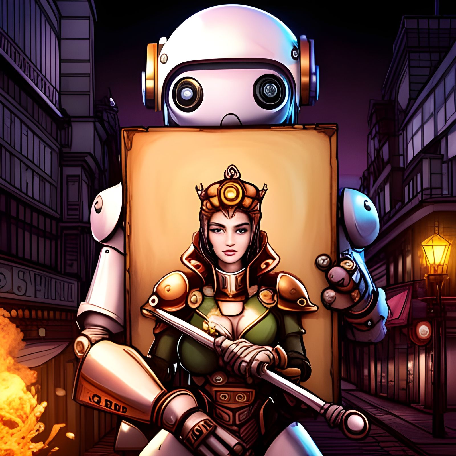 Robot Revolutionary Holding Protest Sign in 3D