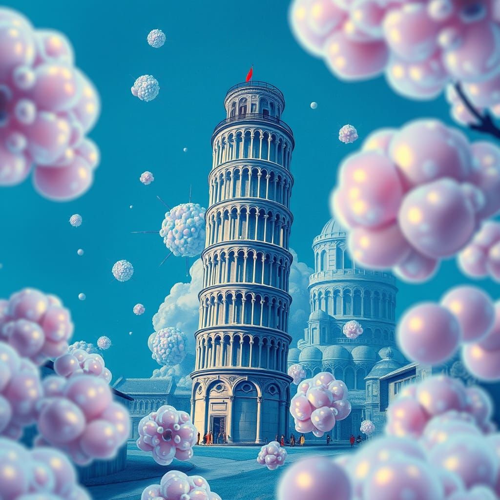 Leaning Tower of Pisa in Blue Ukiyo-e Style