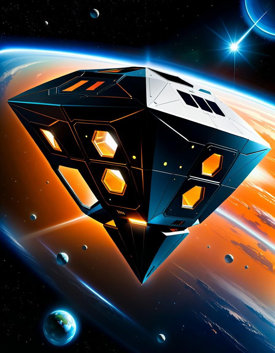 Sleek Deltohedron Starship in Orbit: Digital Art