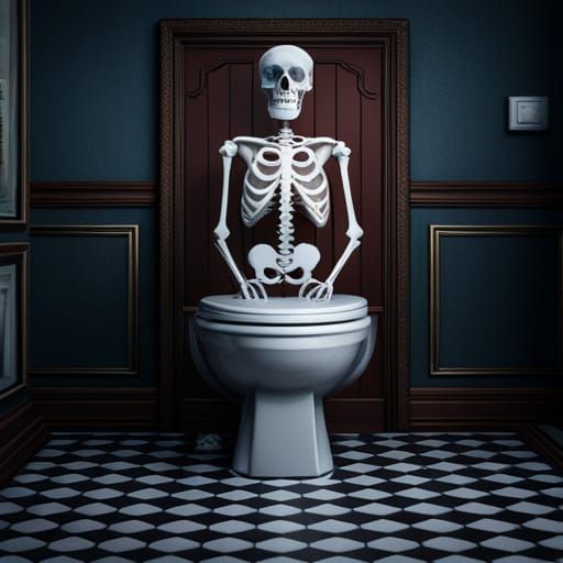 Skeleton on Toilet: Detailed Matte Painting
