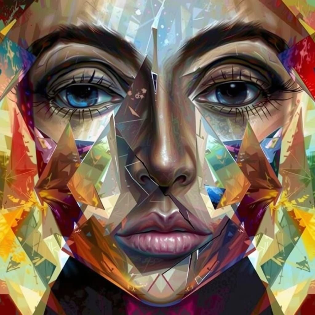 Shattering Face Portrait in Surrealist Style