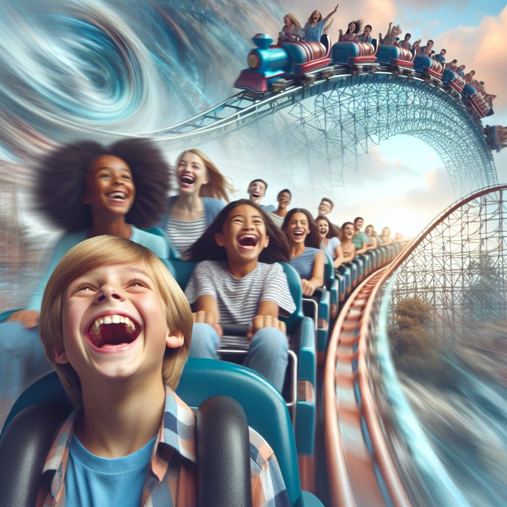 Thrilling Dreamlike Rollercoaster Scene in Vibrant Psychedel...