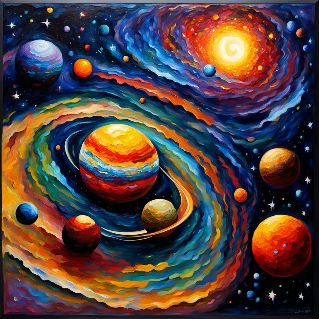 Galaxy Solar System in Expressionist Oil Painting