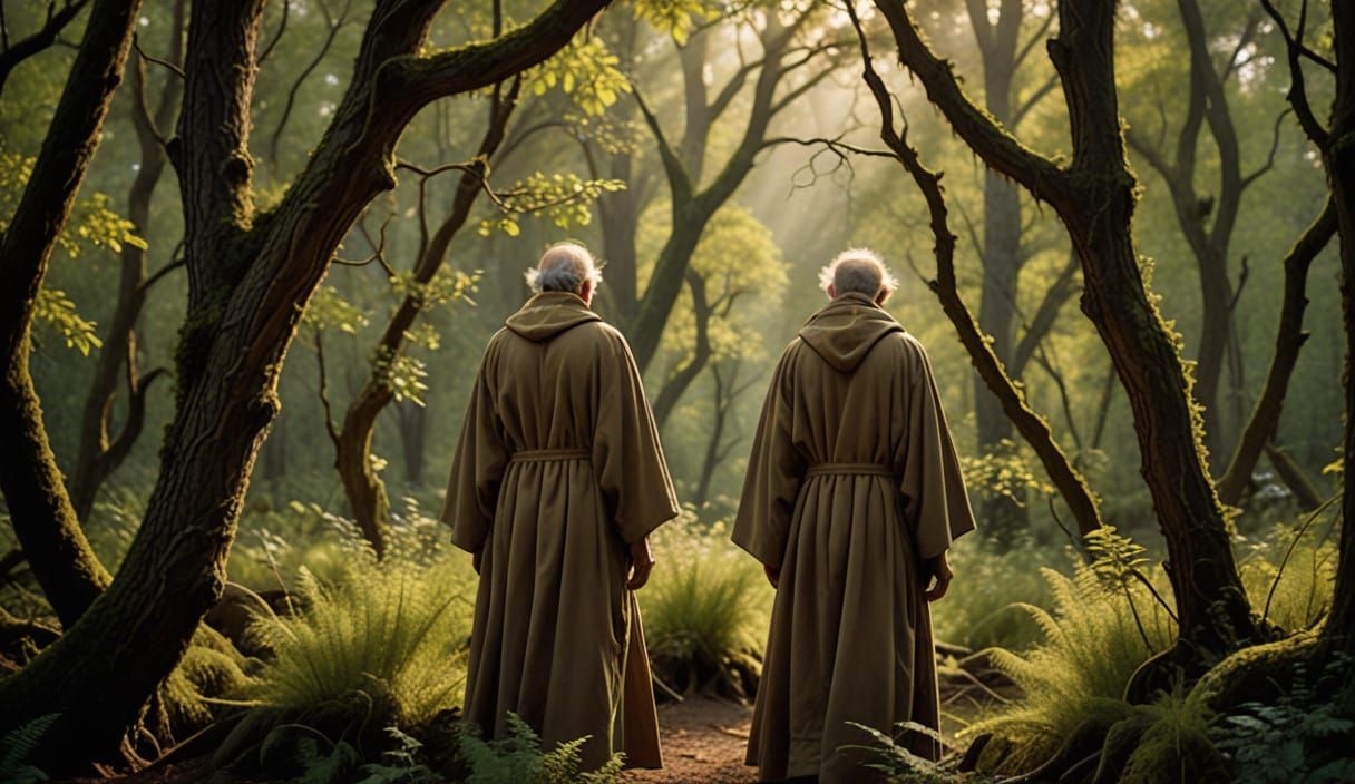 Enchanted Forest Figure Basks in Morning Serenity